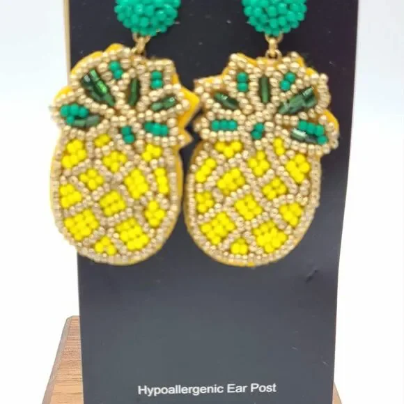 J Crew Factory Beaded Pineapple Earrings NWT! - Picture 4 of 8